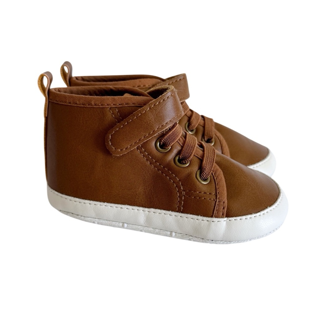 Old Navy High Top Brown Faux Leather Sneakers Baby Boys 12-18 Months Kids